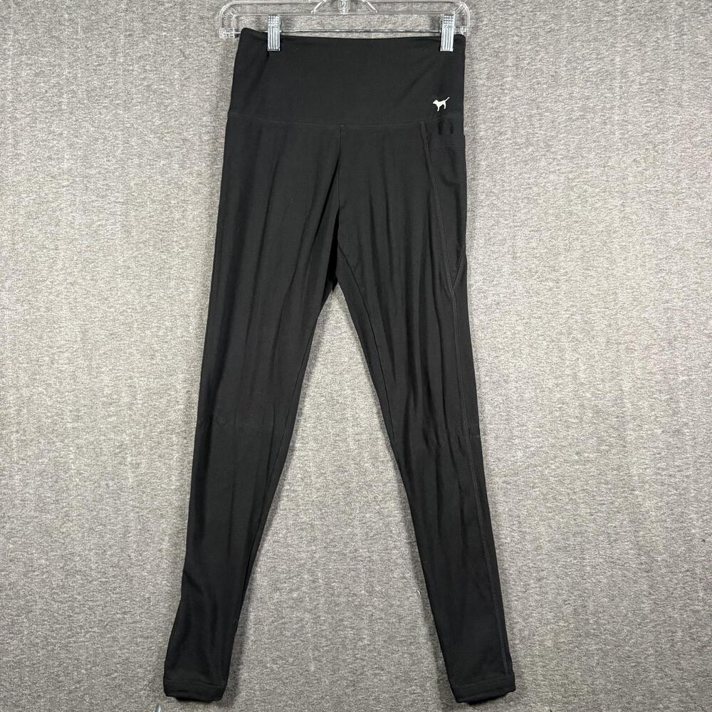 Y2K PINK Victoria's Secret Leggings Womens Small Black Yoga Ankle Pocket Lattice